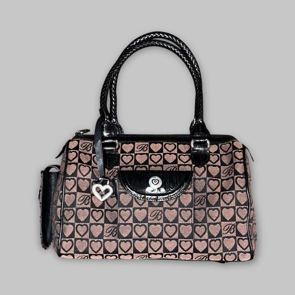 Brighton Brown & Black Heart Monogram Satchel Handbag - Picture 1 of 8
